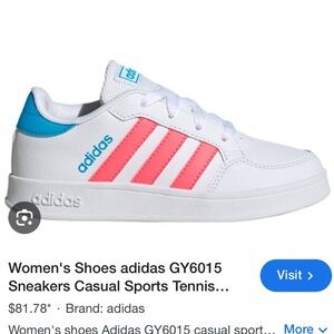 NEW Adidas Breaknet Vegan Sneakers, White and Pink - Big Kid Size 6, Womens 7.5